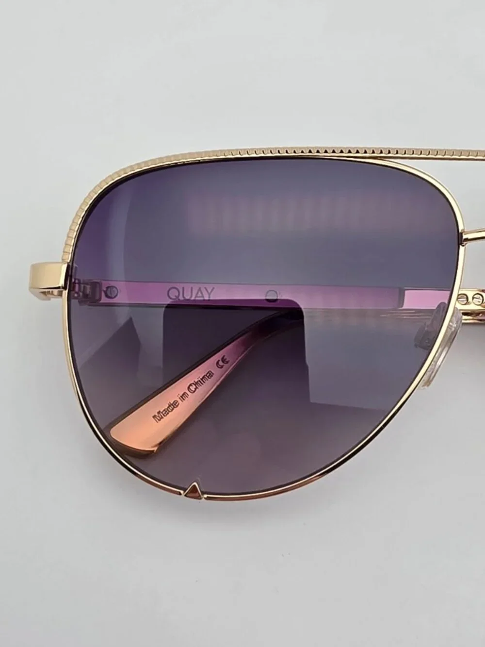 Quay Australia High Key Luxe Gold Frame Polarized Purple Lens Aviator Sunglasses